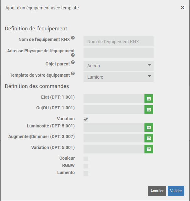 Création d'un equipement par template