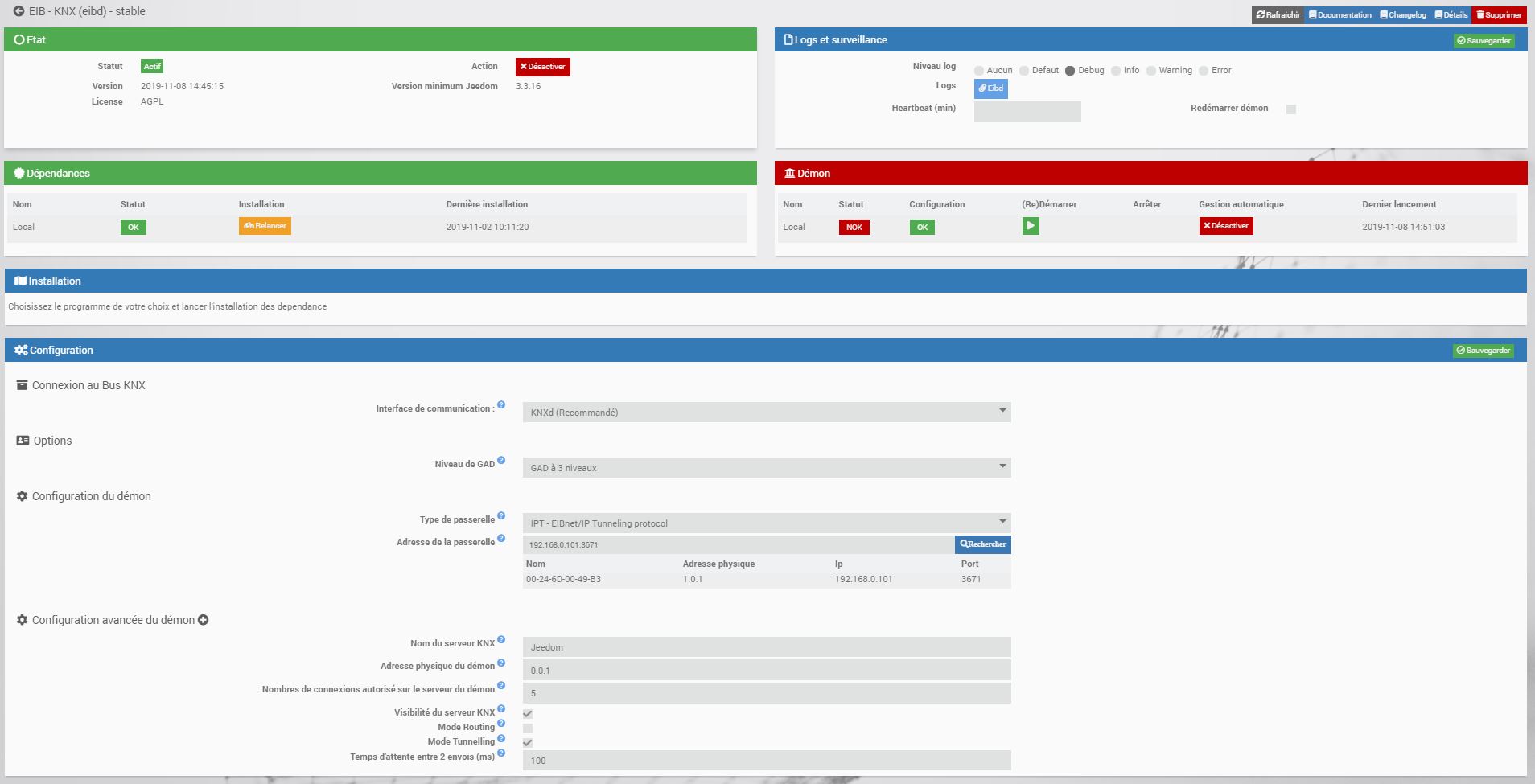 Page de configuration général